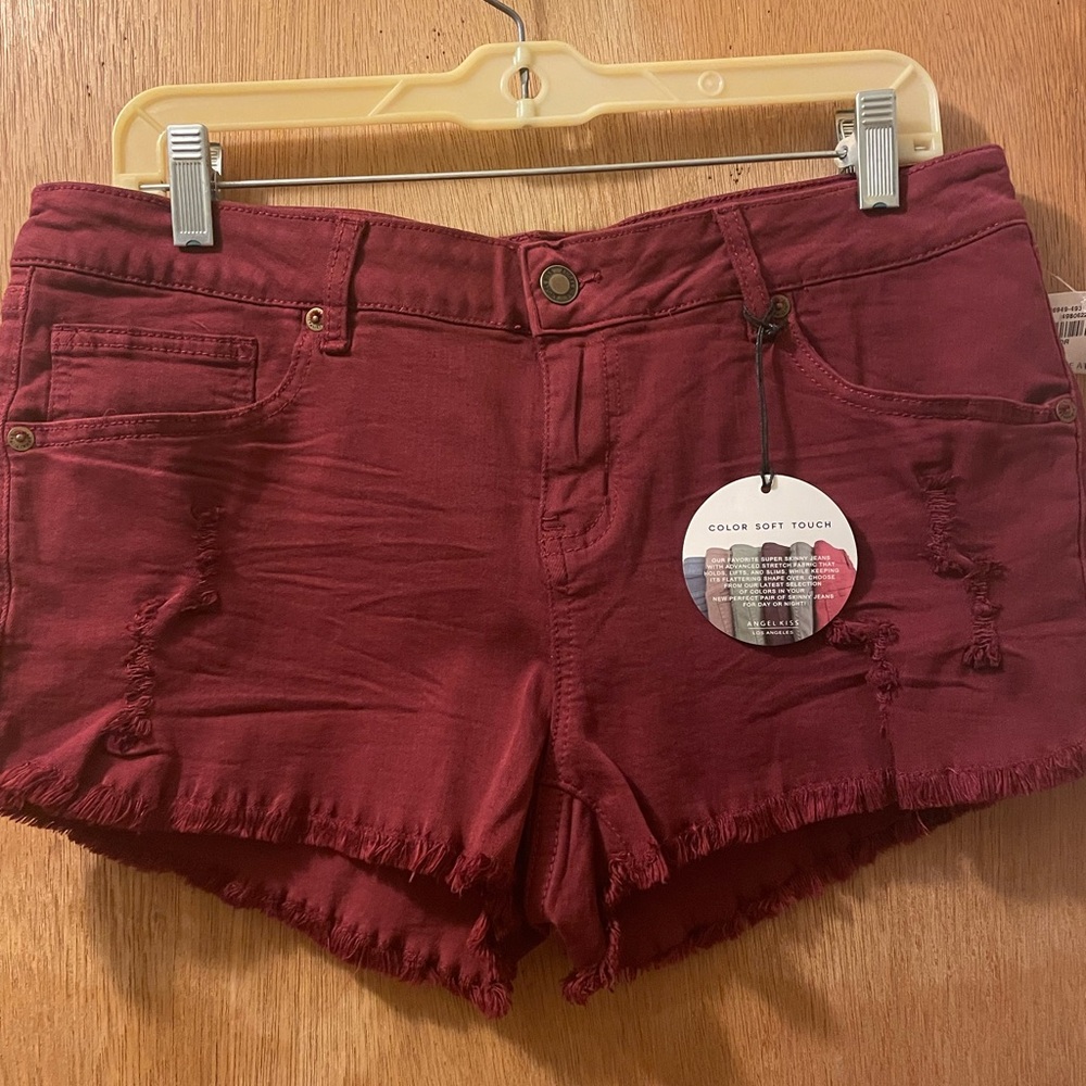 Angel Kiss Los Angeles Wine Red Frayed Hem Jean Shorts Junior XL